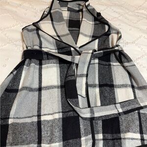 Plaid Sleeveless Wrap Vest in Black, Gray & White